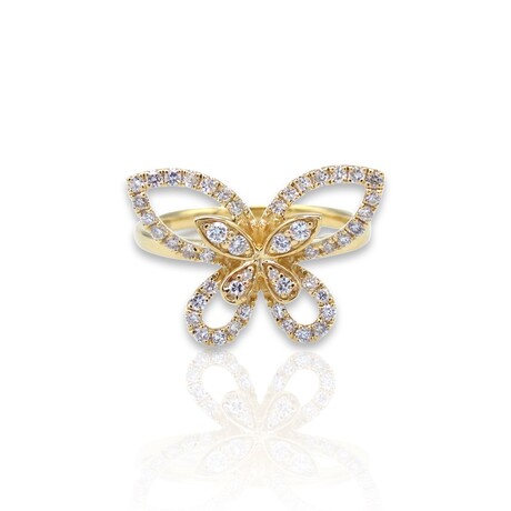 18K Yellow Gold Diamond Butterfly Ring // Ring Size: 6 // New