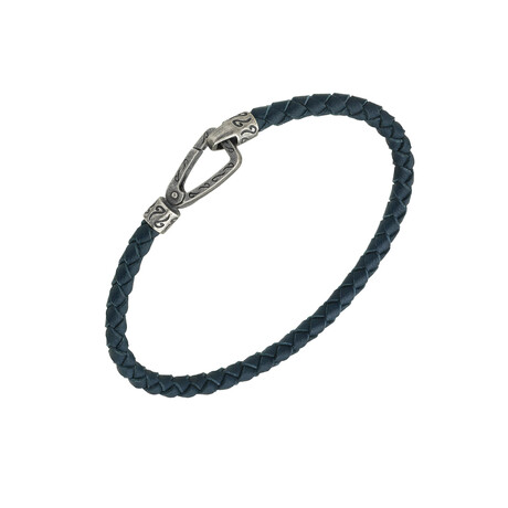 Lash Single Strand Woven Leather Bracelet // Blue (Small: 7.5")