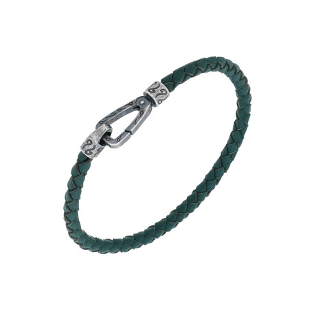 Lash Single Strand Woven Leather Bracelet // Green (Small: 7.5")