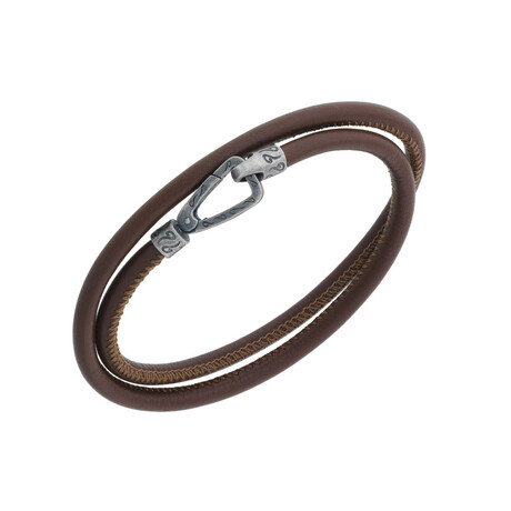 Lash Double Wrap Smooth Leather Bracelet // Brown (Small: 15.5")