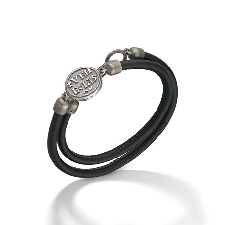 Moneta Sovereign Disc Leather Bracelet // Black (Small: 7.5")