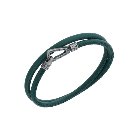 Lash Double Wrap Smooth Leather Bracelet // Green (Small: 15.5")