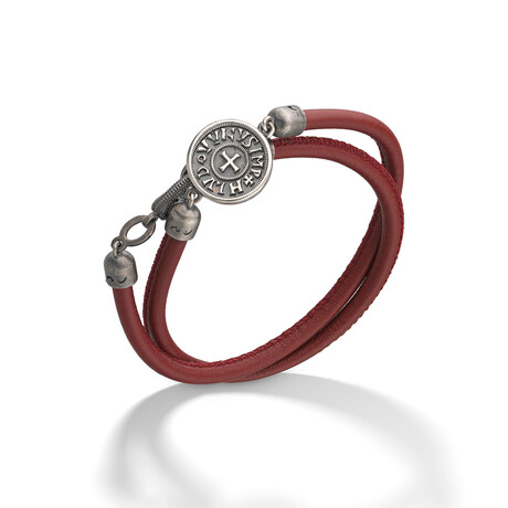 Moneta Sovereign Disc Leather Bracelet // Red (Small: 7.5")