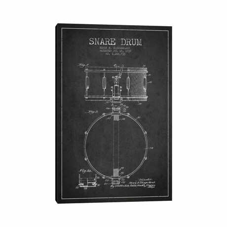 Drum Charcoal Patent Blueprint // Aged Pixel (26"H x 18"W x 1.5"D)
