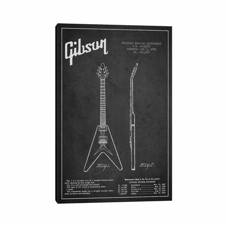 Gibson Electric Guitar Charcoal Patent Blueprint // Aged Pixel (26"H x 18"W x 1.5"D)