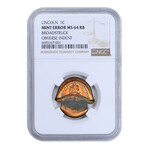 Lincoln Memorial Cent // Broadstruck Indent Mint Error // Mushroom Design // NGC Certified MS64 RB // Deluxe Collector's Pouch