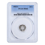 1862/1 Three Cent Silver // PCGS Certified MS66 // Deluxe Collector's Pouch