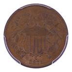 1871 Two Cent Piece // PCGS Certified AU55 // Deluxe Collector's Pouch