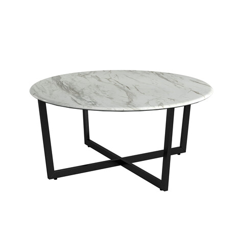 Llona 36" Round Coffee Table // White Marble + Matte Black Base