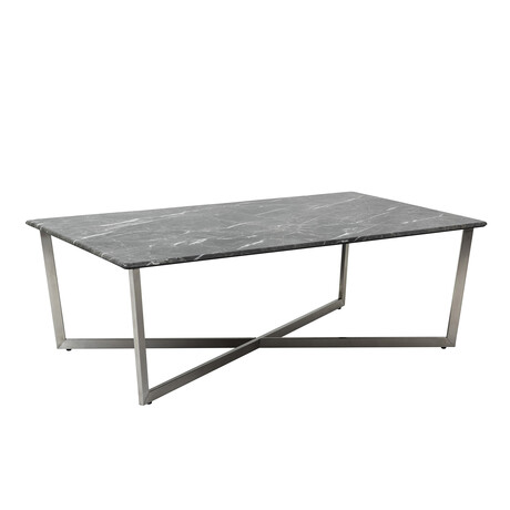 Llona 48" Rectangle Coffee Table // Black Marble + Stainless Steel Base