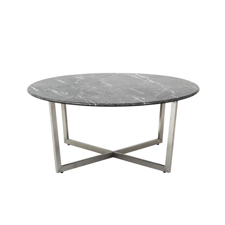 Llona 36" Round Coffee Table // Black Marble + Stainless Steel Base