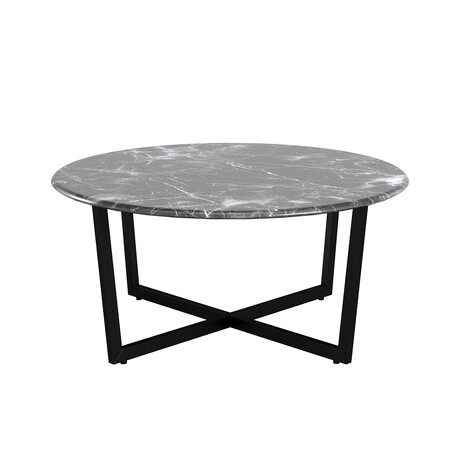 Llona 36" Round Coffee Table // Black Marble + Matte Black Base