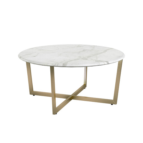 Llona 36" Round Coffee Table // White Marble + Matte Gold Base
