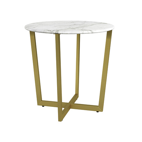 Llona 24" Round Side Table // White Marble + Matte Gold Base