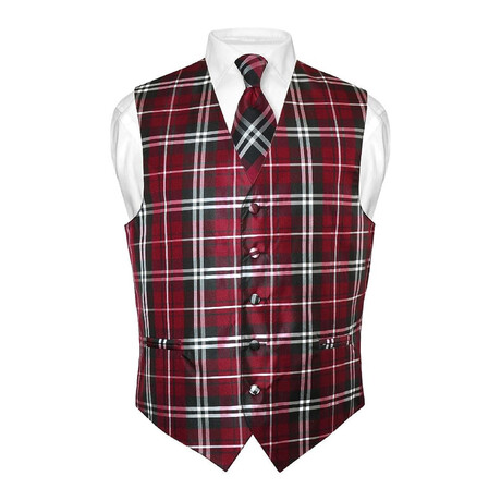 Plaid // 2 Piece Vest and Tie Set // Wine (Small)