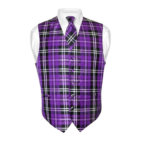 Plaid // 2 Piece Vest and Tie Set // Purple (Small)
