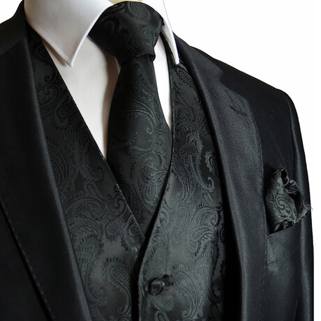Paisley // 2-Piece Vest and Tie Set // Black (Small)