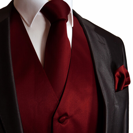 Solid Color // 2 Piece Vest and Necktie Set // Burgundy (Small)