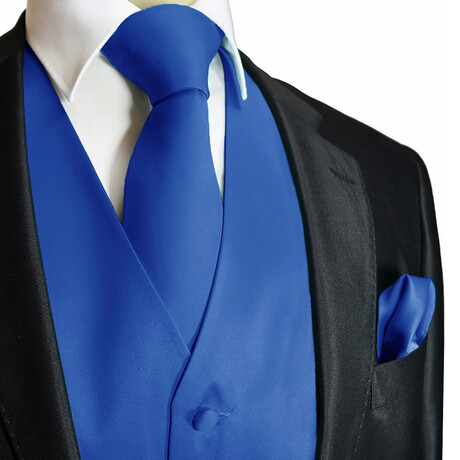 Solid Color // 2 Piece Vest and Necktie Set // Royal Blue (Small)