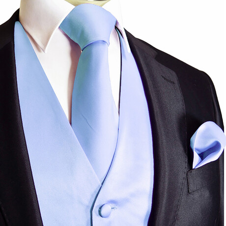 Solid Color // 2 Piece Vest and Necktie Set // Light Blue (Small)