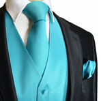 Solid Color // 2 Piece Vest and Necktie Set // Turquoise (Small)