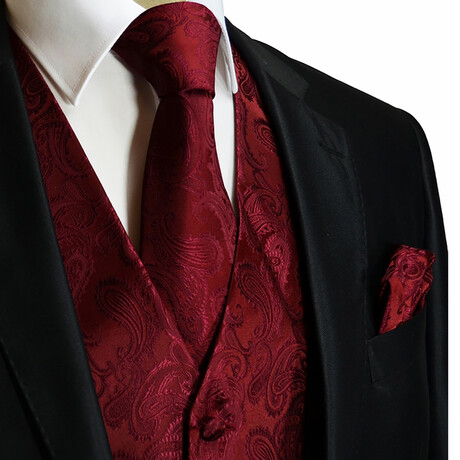 Paisley // 2-Piece Vest and Tie Set // Burgundy (Small)