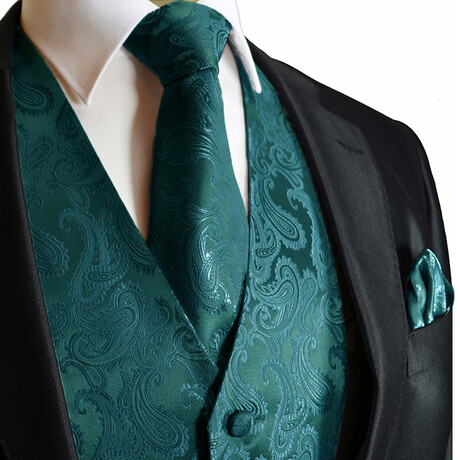 Paisley // 2-Piece Vest and Tie Set // Hunter Green (Small)