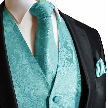 Paisley // 2-Piece Vest and Tie Set // Turquoise (Small)