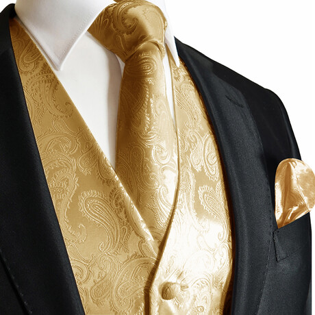 Paisley // 2-Piece Vest and Tie Set // Gold (Small)