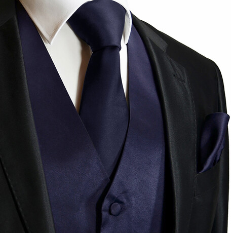 Solid Color // 2 Piece Vest and Necktie Set // Navy Blue (Small)