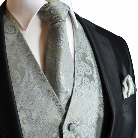 Paisley // 2-Piece Vest and Tie Set // Grey (3X - Large)