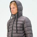 Hooded Striped Puffer Jacket // Gray (S)