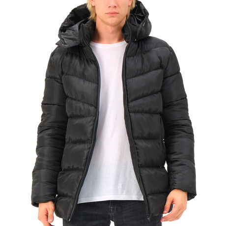 Hooded Puffer Jacket // Style 2 // Black (S)