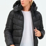 Hooded Puffer Jacket // Style 2 // Black (S)