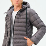 Hooded Striped Puffer Jacket // Gray (S)