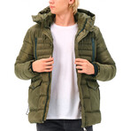 Hooded Puffer Jacket // Green (Small)