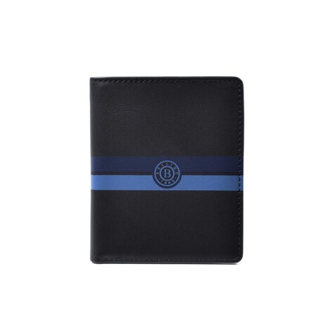 Striped Band Leather Wallet // Black // Model 5722