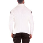 Quarter Zip Cable Knit Pullover Sweater // White (L)