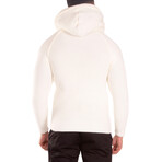 Full Zip Cable Knit Fur Hood Sweater // White (2XL)