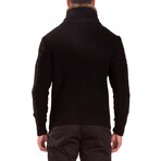 Fur-Lined Collar Button Up Sweater // Black (2XL)