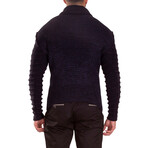 Quarter Zip Ribbed Knit Pullover Sweater // Navy (M)