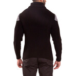 Quarter Zip Cable Knit Pullover Sweater // Black (L)