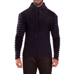 Quarter Zip Ribbed Knit Pullover Sweater // Navy (3XL)