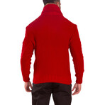 Fur-Lined Collar Button Up Sweater // Red (XL)