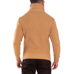 Fur-Lined Collar Button Up Sweater // Beige (2XL)