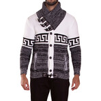 Greek Key Contrast Pullover Sweater // White (XL)
