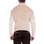 Quarter Zip Ribbed Knit Pullover Sweater // White (L)