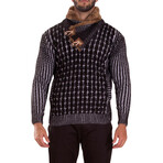 High-Neck Fur Lined Pullover Sweater // Black (2XL)