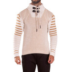 Quarter Zip Ribbed Knit Pullover Sweater // White (XL)
