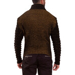 Quarter Zip Ribbed Knit Pullover Sweater // Black (L)